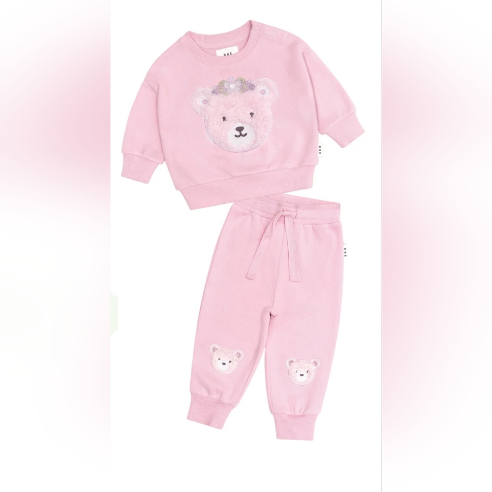 Huxbaby Pink Bear Sweatshirt & Pants Set